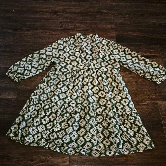 Zara Cadie Geometric Green Mini Smock Dress Boho, Cottagecore SZ Small - Picture 8 of 13